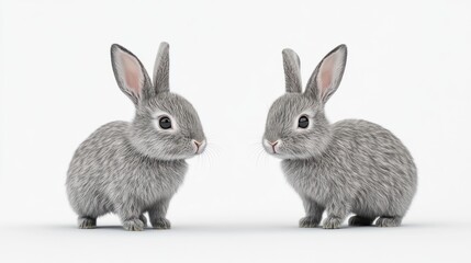 Fototapeta premium Adorable Grey Rabbits: A Pair of Bunny Portraits