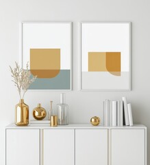 Minimalistic Wall Art with Geometric Shapes and Natural Decor Elements