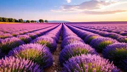 Naklejka premium Lavender Field at Sunset