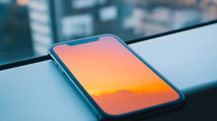 a smartphone showcasing a beautiful sunset view