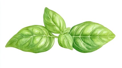Obraz premium Fresh Basil Sprig: Watercolor Illustration of Aromatic Herb