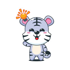 Cute white tiger cartoon vector illustration get an idea