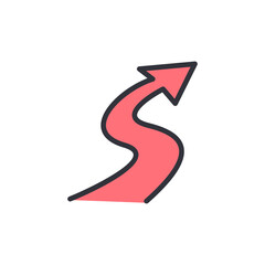 Winding Path: Stylized Red Arrow on Black, Signifying Guidance and Direction