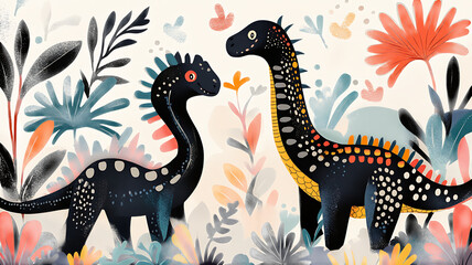 set of black and color dinosaurs 