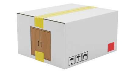 Isolated Cardboard Box with Door Sign
