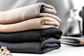 Softly Stacked A Close-Up of Folded Textiles for Home Comfort and Style