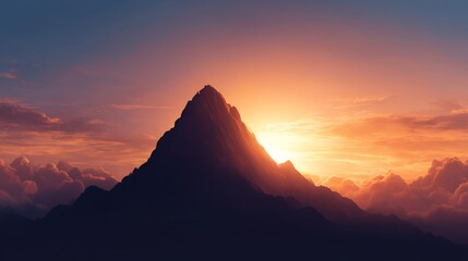 Fototapeta premium Majestic Mountain Peak Silhouette Against a Vibrant Sunset Sky Landscape