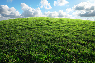 Obraz premium Idyllic Green Hill Under Blue Sky with Fluffy Clouds for Nature and Landscape Design