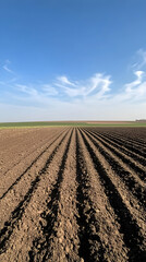 Vast Expanse of Freshly Tilled Land Under a Clear Sky Awaits New Crops