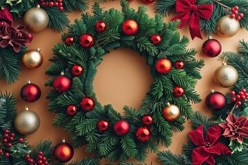 Cheerful Holiday Background with Decorative Wreaths and Ornaments for Festive Celebrations