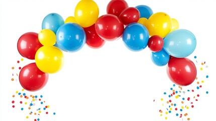 Festive Red Yellow Blue Balloon Garland Arch with Confetti for Party Decorations