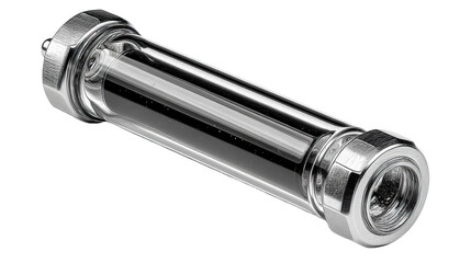 Metal tools isolated on white include a stainless steel bolt, wrench, and can opener