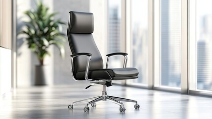 Modern black leather office chair in a contemporary space.