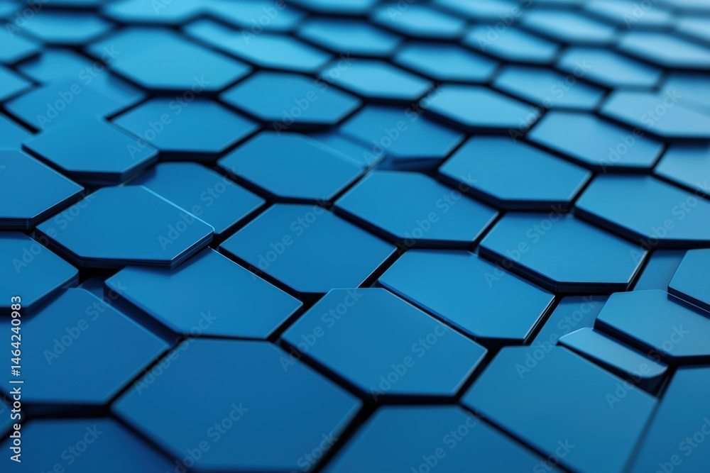Poster Blue hexagonal surface creating dynamic and modern pattern