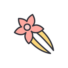 Stylized floral hair accessory on black backdrop, decorative hairpin, simple icon