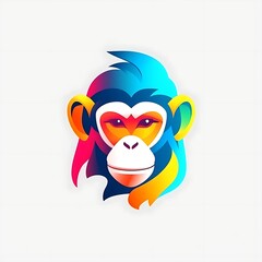 Colorful Monkey Head Illustration. (1)
