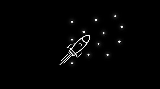 rocket-black-silhouette-white-background. Space ship vector icon on white ship vector icon. rocket illustration symbol.  logo, 4k video