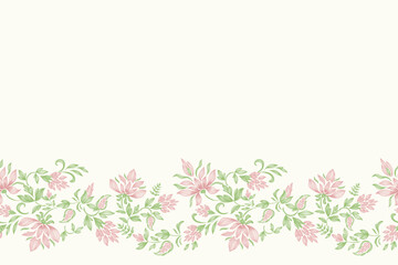Vintage Floral patterns seamless background border embroidery ethnic batik retro. Lotus Flower motifs White green pink silhouette watercolour flowers ikat design hand drawn. Vector illustration.