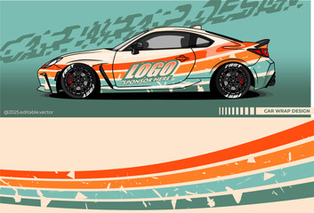 Car wrap design vector with special retro or vintage colour. Abstract decal livery. Sticker vinyl body car. Suitable for racing, drift, rally or daily use