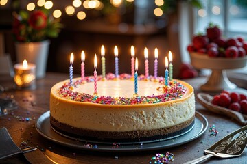 Delicious Cheesecake with Sparkling Candles for an Inspiring Workplace Celebration