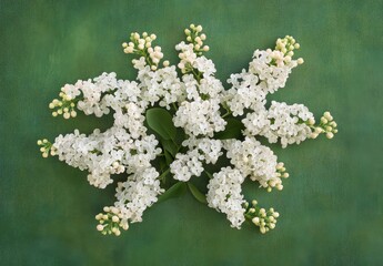 Elegant White Lilac Blooms on Green Background in Floral Arrangement