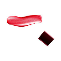 Red Lip Gloss Swatch and Tube on Transparent Background