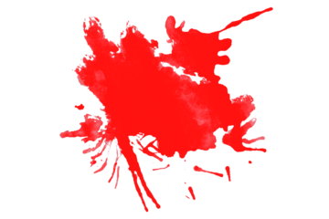 Red watercolor stains, ink splashes, paint drops set on transparent background.