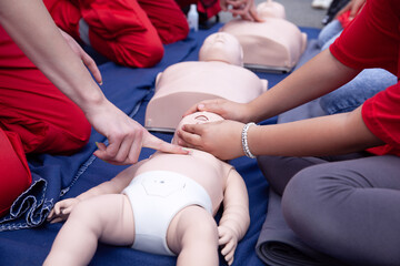 Fototapeta na wymiar First aid and infant CPR training course