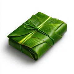 Wrapped parcel in banana leaf isolated on white background