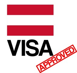 Austria Visa approval concept with Flag and red approved stamp