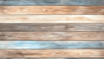Horizontal wood planks in muted blue, beige, and brown tones