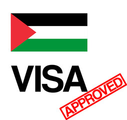 Palestine Visa approval concept with Flag and red approved stamp