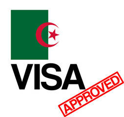 Aljazair Visa approval concept with Flag and red approved stamp