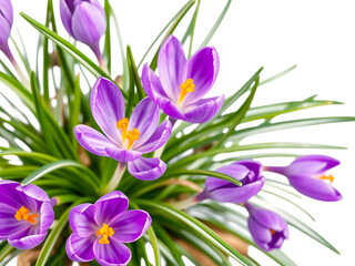 Vibrant Purple Crocus Flowers Bouquet on Transparent Background