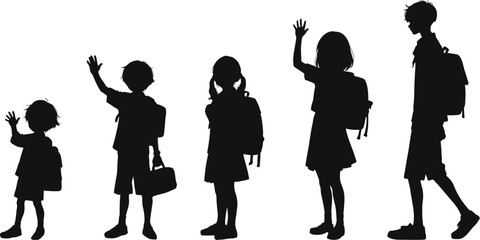 Silhouettes of students standing in a row