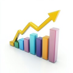 Growth chart isolated on white background, with arrow indicating progress, for business and financial presentations.