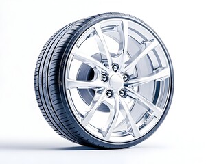 Obraz premium Sleek silver alloy wheel with a performance tire