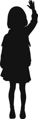 Silhouette of a child raising one hand, symbolizing curiosity, engagement, or asking a question