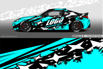 Car wrap design vector with black blue colour. Abstract decal livery. Sticker vinyl body car. Suitable for racing, drift, rally or daily use