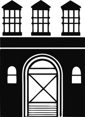 Black Silhouette of a Historic Gatehouse with Towers