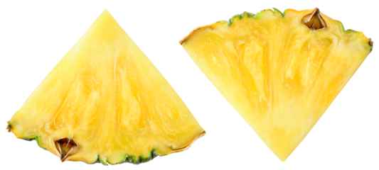 Pineapple isolated png. Pineapple slice on transparent background. Cut pineapple no background top view. Triangle pineapple slice transparent png. Full depth of field.