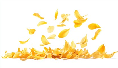 Yellow Petals Falling Gracefully Against a White Background