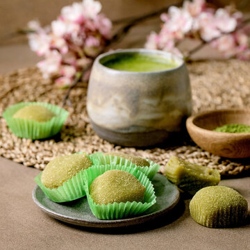 Asian rice dessert sweet green matcha mochi