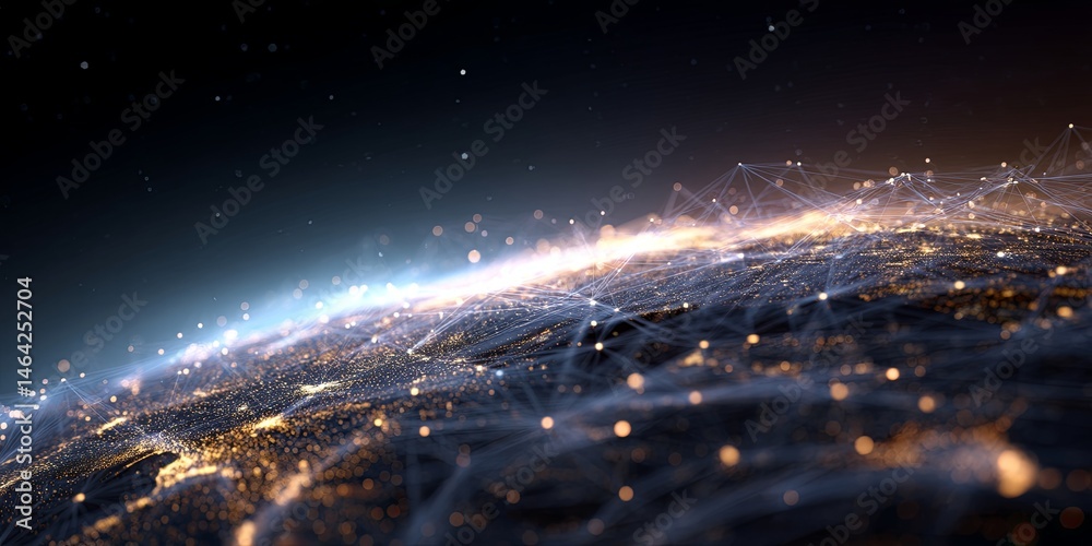 Poster abstract representation of network connections over planet earth showcasing a vibrant digital landsc