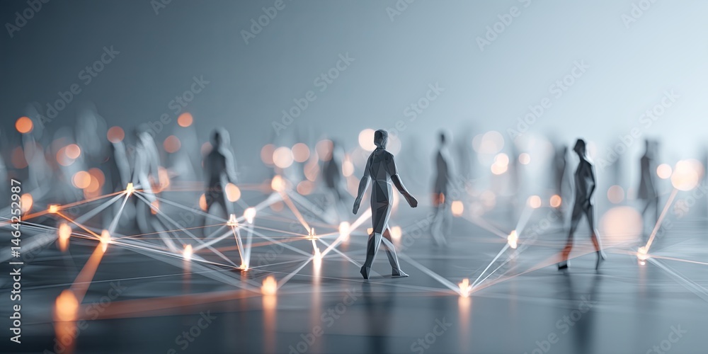 Aufkleber Digital Connection Network Concept with Circles and Lines Representing Interactions Among People in a Modern Technology Background