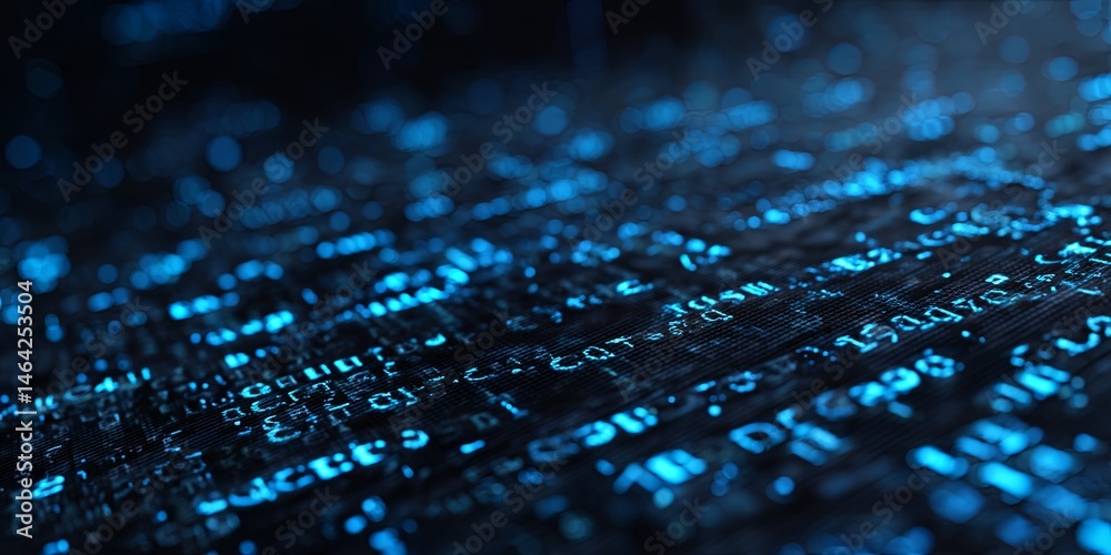 Aufkleber abstract background of blue text and symbols covering a dark surface creating a digital and technolo