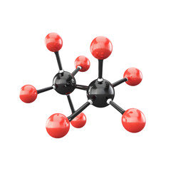 Fototapeta premium Computer-generated image showcasing a complex molecular structure. Red spheres and black connecting lines depict atoms and bonds within a chemical compound.