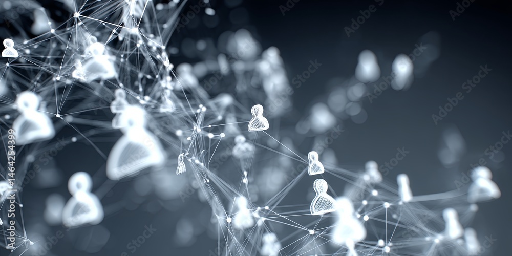 Poster Digital Network Connections with Abstract Human Icons Representing Social Media and Online Interaction in a Futuristic Design Environment