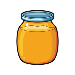 Glass jar with golden honey vector illustration. sweet natural syrup, transparent container, realistic food packaging concept