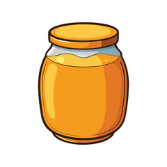 Glass jar with golden honey vector illustration. sweet natural syrup, transparent container, realistic food packaging concept